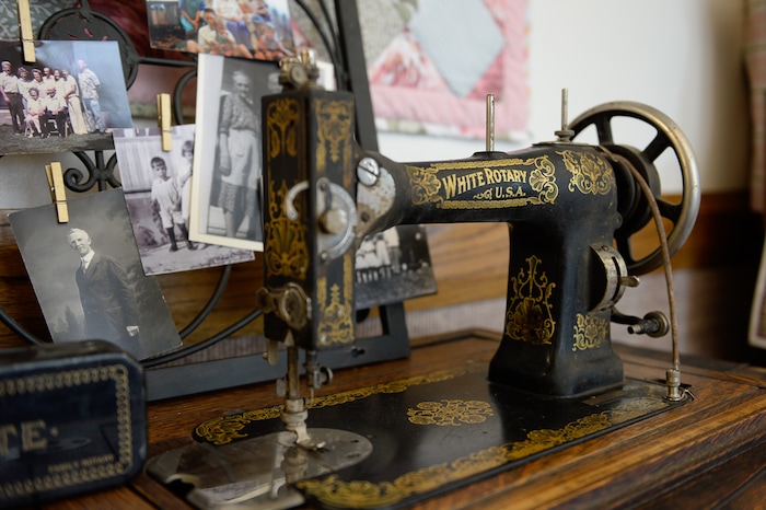 (Francisco Kjolseth  |  The Salt Lake Tribune)  Nacele Hart, 77, remembers sewing on her grandmother's machine when the power went out. The antique was on display along with over 100 quilts and numerous sewing projects created by Hart over a 10-year period for her children, grandchildren and great-grandchildren. 