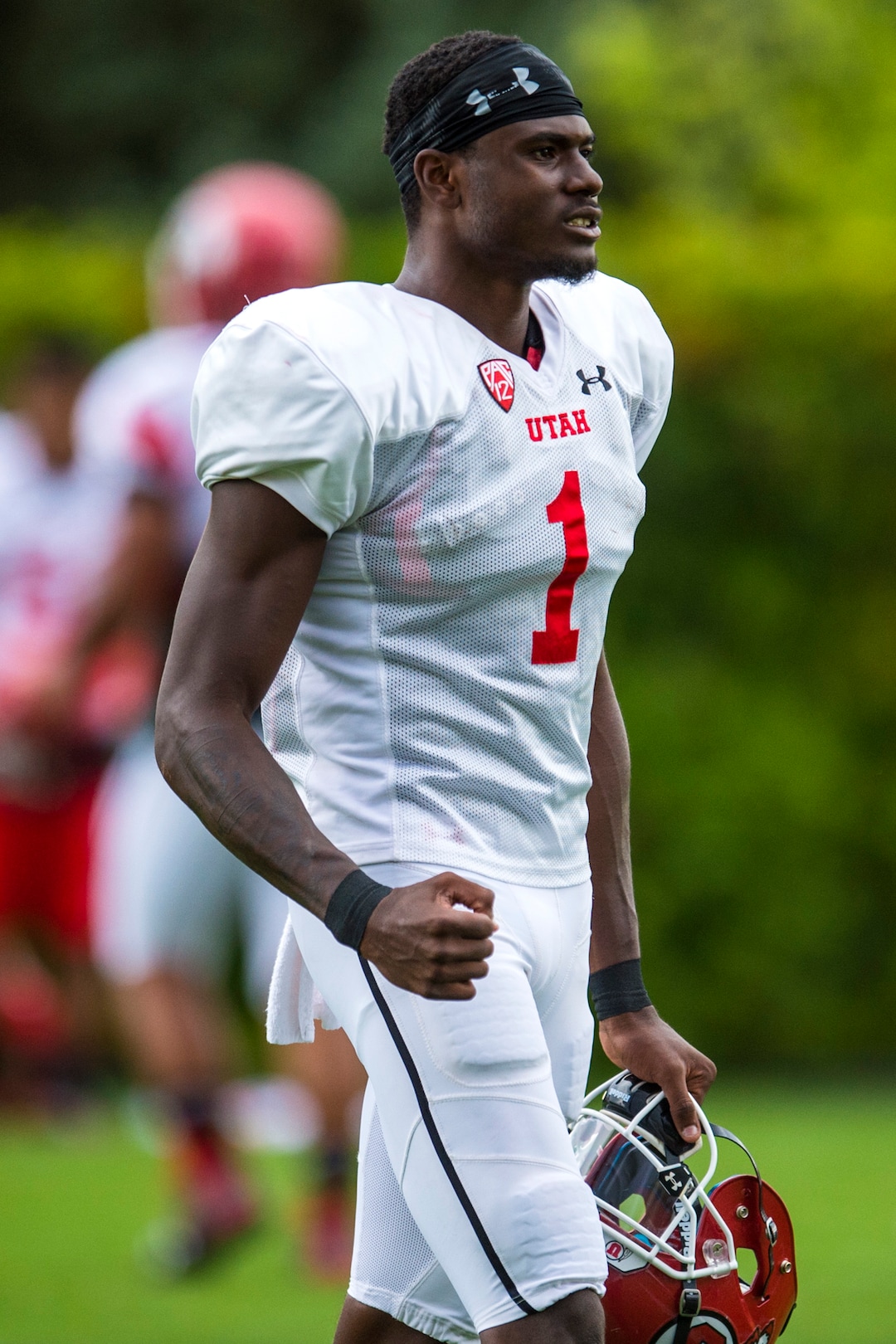 (Chris Detrick  |  The Salt Lake Tribune) Utah Utes quarterback Tyler Huntley (1) during practice Tuesday, August 22, 2017. 