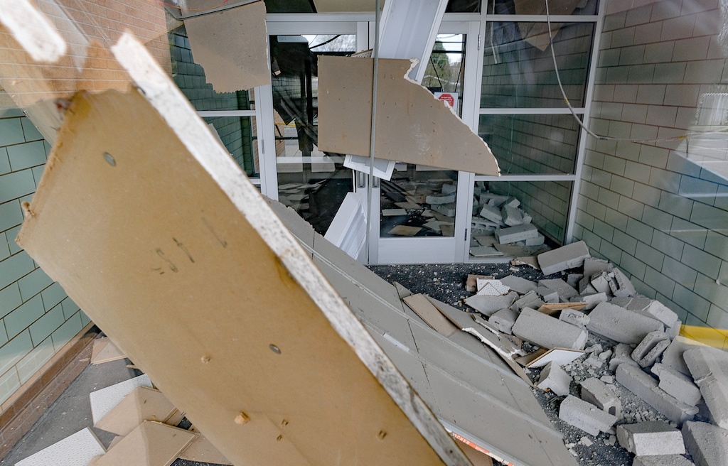 (Francisco Kjolseth | The Salt Lake Tribune) West Lake STEM Junior High at 3400 S. 3450 West in Taylorsville as seen on Tuesday, March 31, 2020, sustained extensive damage during the earthquake. District officials have decided it is too unstable to ever be reopened.