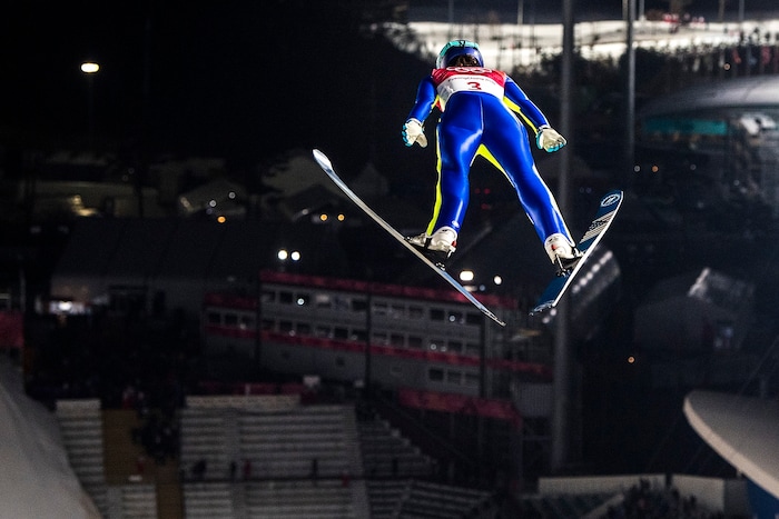 (Chris Detrick  |  The Salt Lake Tribune)  USA's Sarah Hendrickson competes in the Ladies' Normal Hill Individual at the Alpensia Ski Jumping during the Pyeongchang 2018 Winter Olympics Monday, February 12, 2018.  Hendrickson finished in 19th place with a total of 160.6.