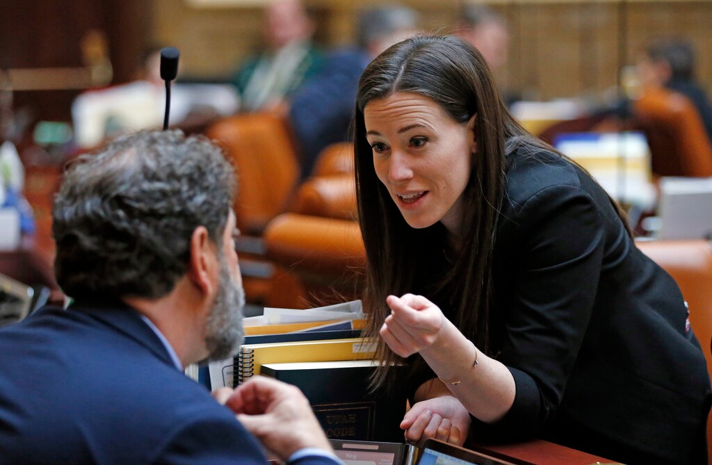 (AP Photo/Rick Bowmer) State Democratic Rep. Stephanie Pitcher speaks in February at the Utah State Capitol. Pitcher proposed a bill last session that banned shackling incarcerated women during childbirth.