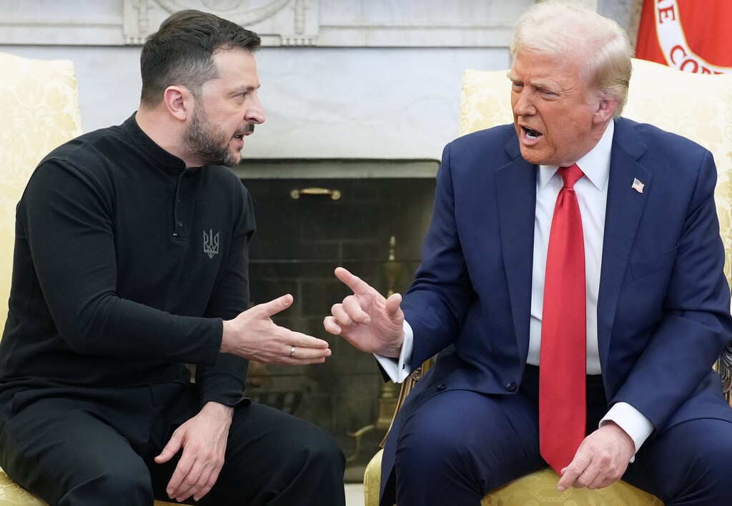 (Doug Mills | The New York Times) President Donald Trump, right, has a contentious meeting with President Volodymyr Zelenskyy of Ukraine in the Oval Office on Friday, Feb. 28, 2025.
