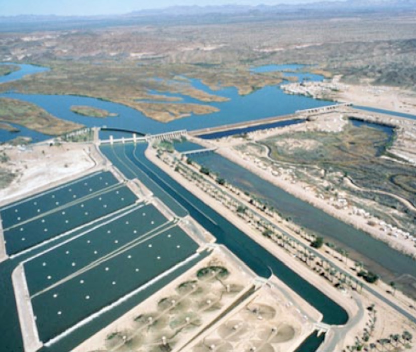 (U.S. Bureau of Reclamation) Imperial Dam, Where 3.1 million acre-feet of Colorado River water is diverted annually to the Imperial Valley Irrigation District (as well as to numerous cities and irrigation districts)in Winterhaven, Calif.