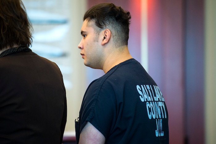 (Chris Detrick  |  The Salt Lake Tribune) Abraham Miranda appears in court at the Scott M. Matheson Courthouse Thursday, October 12, 2017. Abraham Miranda, of Salt Lake City, was charged in 3rd District Court with two second-degree felony counts of manslaughter and one count of class A misdemeanor reckless endangerment in connection with the February crash.