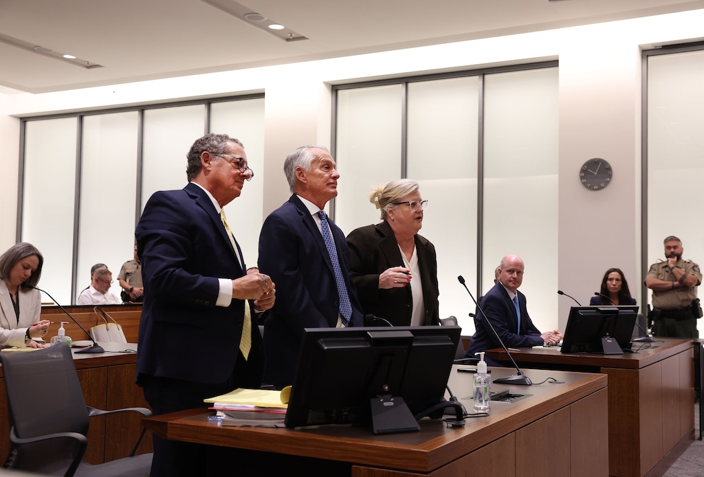 (Laura Seitz | Pool) Defense attorneys Richard G. Novak, left, Michael N. Burt, and Kathryn Nester, who are representing Tyler Robinson, the man accused of killing Charlie Kirk at Utah Valley University, appear at a waiver hearing in 4th District Court in Provo on Monday, Sept. 29, 2025.