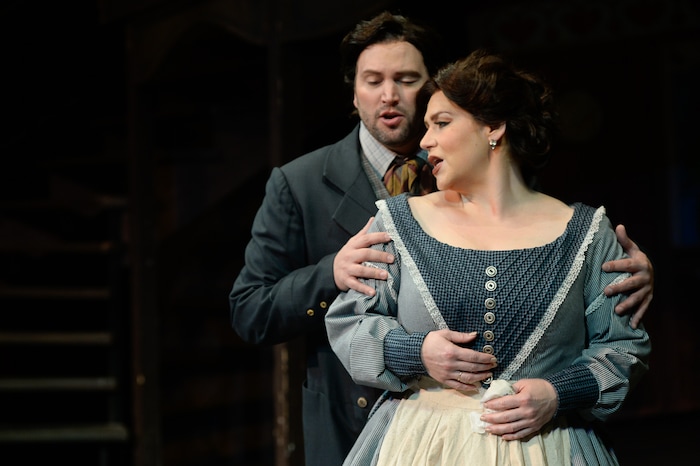 (Francisco Kjolseth  |  The Salt Lake Tribune)  Utah Opera's season opener, "La bohème," Puccini's popular tearjerker about starving artists in turn-of-the-century Paris, opens for five shows on Oct. 7, 2017. On set were: Jennifer Black (Mimì) and Scott Quinn (Rodolfo).