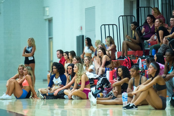 Chris Detrick | The Salt Lake Tribune
Women wait to audition at West High School Saturday, July 8, 2017. 125 women auditioned for sixteen spots on the America First Jazz Dancers team.