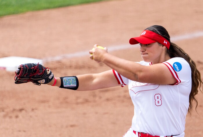 (Rick Egan | The Salt Lake Tribune)  Mariah Lopez pitches for Utah, in NCAA Softball Super Regionals action between the Utah Utes and the San Diego State Aztecs, on Saturday, May 27, 2023.
