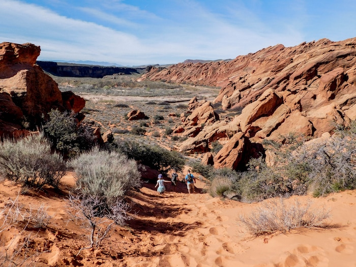Erin Alberty  |  The Salt Lake TribuneHikers make their way up the Babylon Arch trail March 12, 2017 in the Red Cliffs Desert Reserve near Leeds.