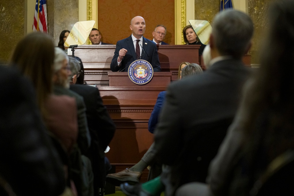 (Bethany Baker  |  The Salt Lake Tribune) Gov. Spencer Cox delivers his State of the State address at the Utah Capitol in Salt Lake City on Thursday, Jan. 22, 2026.