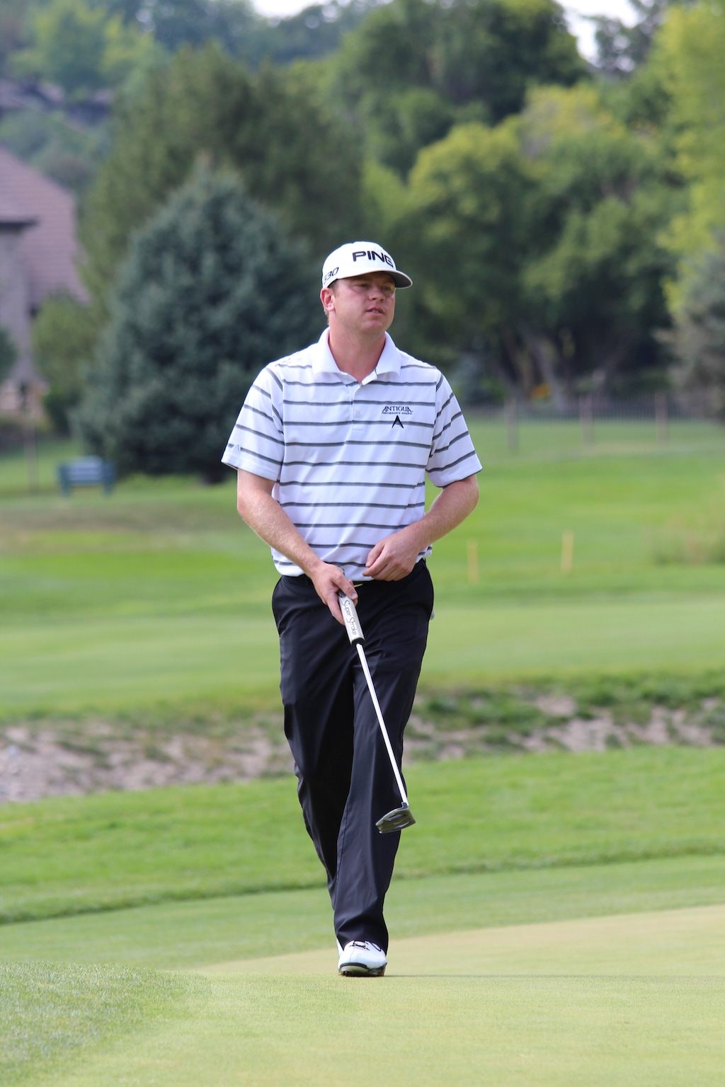 Courtesy  |  Randy Dodson, Fairways MediaNathan Lashley (-22) made putts of 45 and 35 feet on holes 16 & 17 at Riverside Country Club to edge Jordan Rodgers by two strokes to win his second Siegfried and Jensen Utah Open. Rodgers had previously won the Utah Open in 2009 at Oakridge Country Club. Sunday, Aug. 23, 2015.
