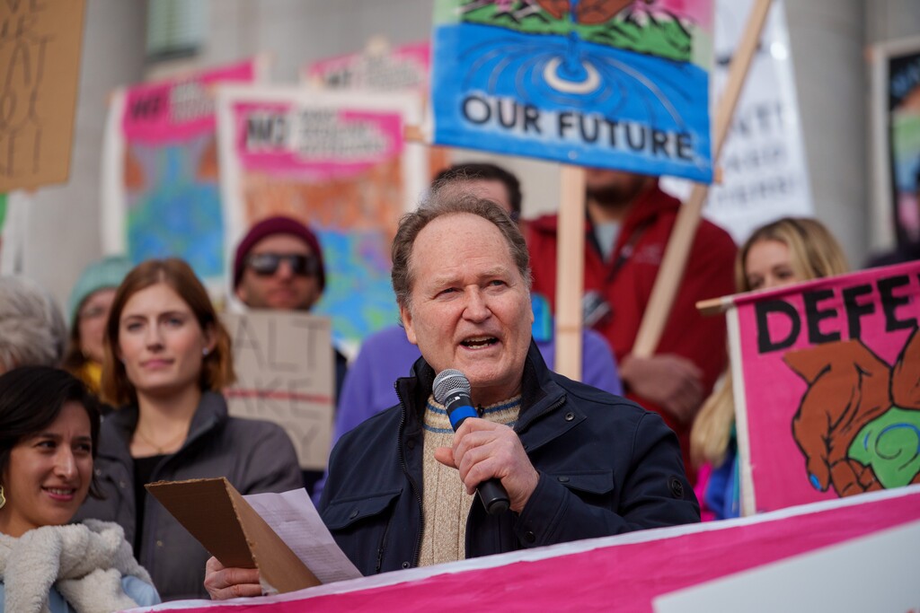 (Trent Nelson  |  The Salt Lake Tribune) Brian Moench, M.D., is president of Utah Physicians for a Healthy Environment. Hundreds gathered for a "Rally to Save Our Great Salt Lake" at the Capitol building in Salt Lake City on Saturday, Jan. 14, 2023.
