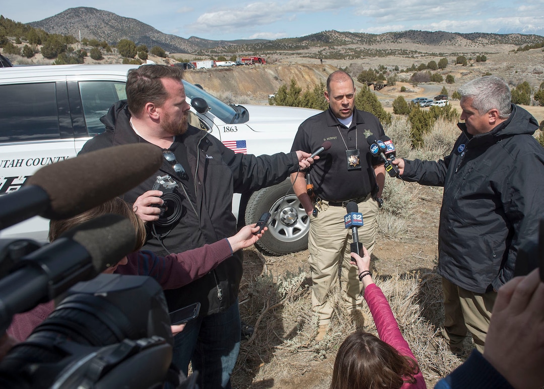 (Rick Egan  |  The Salt Lake Tribune)      Utah County Undersheriff Darin Durfey, talks about the operation to recover the bodies that were found in an abandoned mine in Utah’s west desert near Eureka. Police believe the bodies are those of two teenagers who have been missing for nearly three months.Wednesday, March 28, 2018.