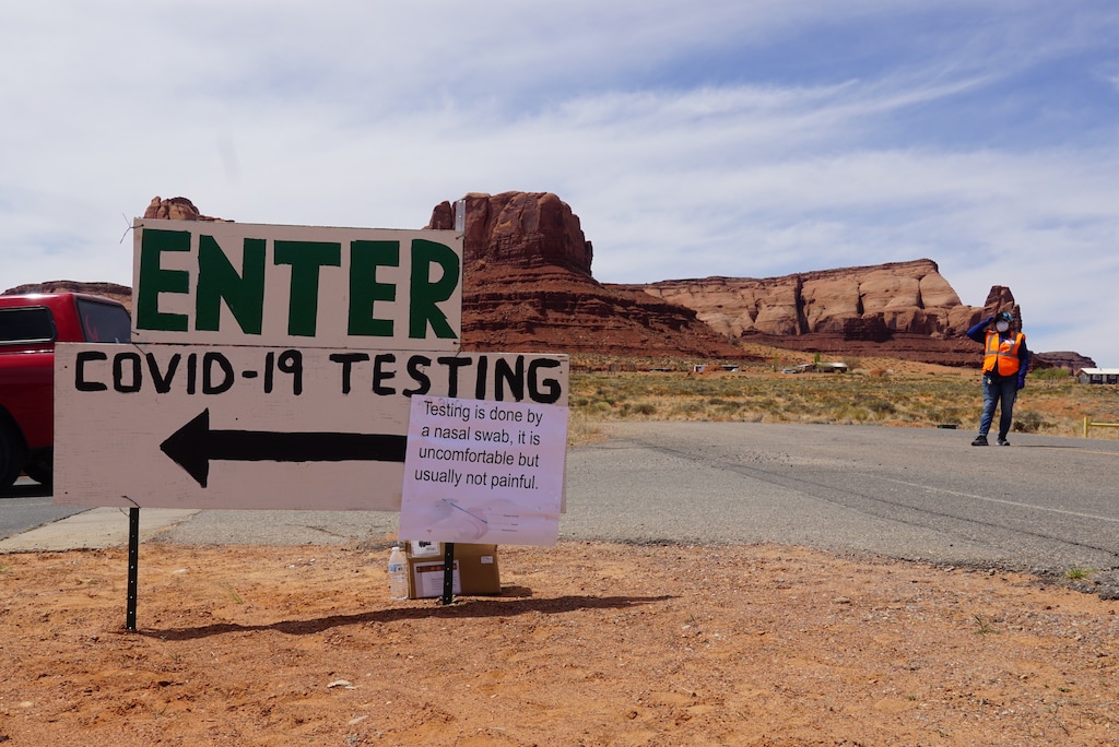 (Zak Podmore | The Salt Lake Tribune) The Utah Navajo Health System and the Utah Department of Health’s Utah Public Health Laboratory conducted over 1,300 drive-thru tests in southern San Juan County in mid-April. The initiative wrapped up in Monument Valley on Friday, April 17, 2020.