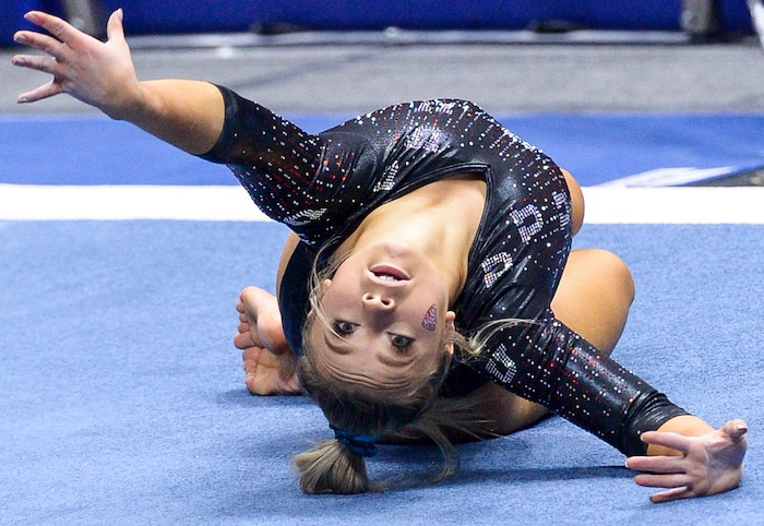 (Leah Hogsten  |  The Salt Lake Tribune)    The fourth-ranked Utes compete against No. 9 California, No. 16 Auburn, No. 21 Brigham Young, Stanford and Southern Utah, during the the NCAA Regional Championships, Saturday, April 7, 2018 at the Huntsman Center. The top two teams advance to the NCAA Championships April 20-21 in St. Louis.Saturday, April 7, 2018, 
