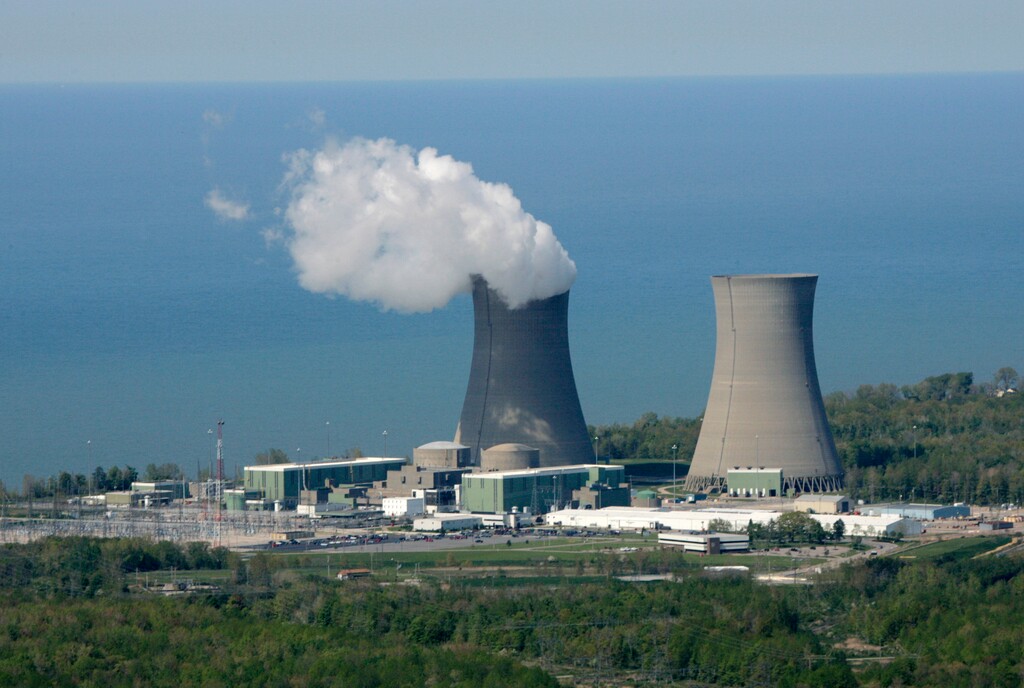 FILE-This May 20, 2005 file photo shows the Perry Nuclear Power Plant on the shores of Lake Erie in North Perry, Ohio. (AP Photo/Mark Duncan, File)