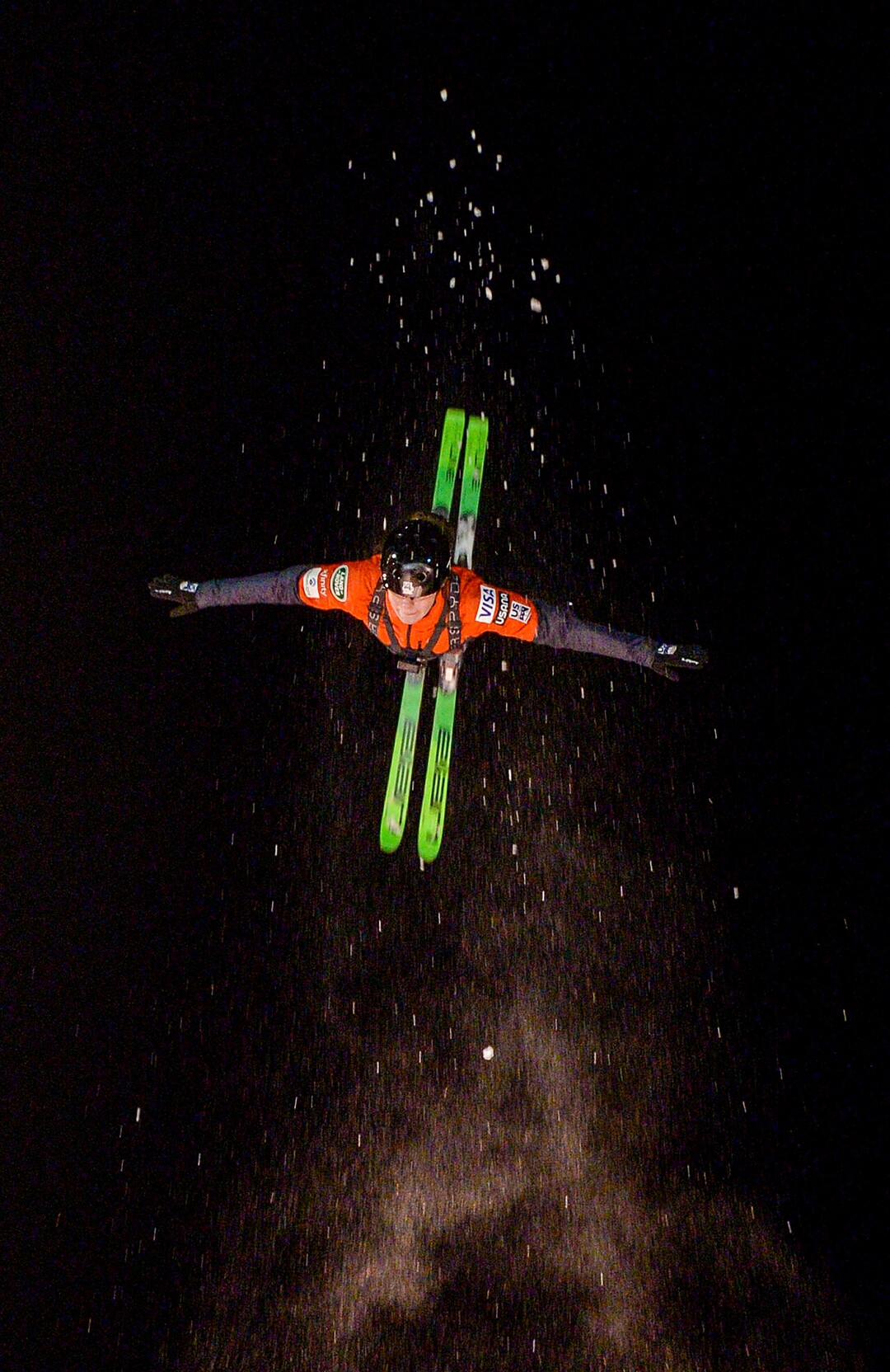 (Leah Hogsten  |  The Salt Lake Tribune) U.S. Freestyle Ski Team member Kaila Kuhn performs her aerial routine during practice Jan. 7, 2020 at the Utah Olympic Park.