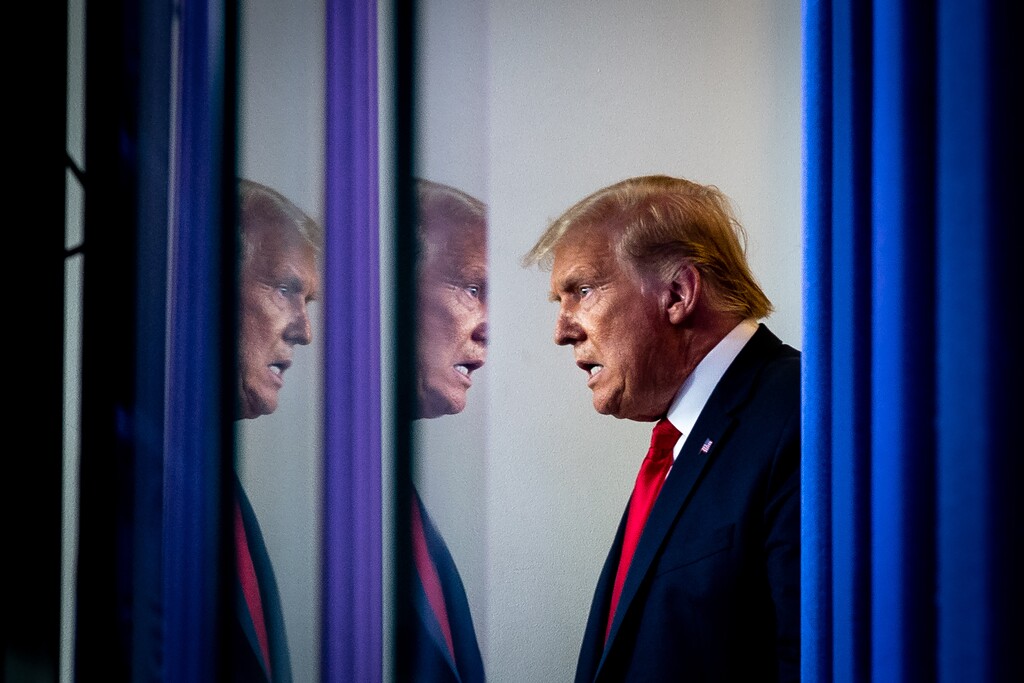 (Erin Schaff | New York Times file photo) President Donald Trump arrives for a news conference at the White House in Washington, Sept. 10, 2020. "At least with Nixon, Woodward had to follow the money to expose the venality. With Donald Trump, he simply had to turn on a recorder," writes New York Times opinion columnist Maureen Dowd.