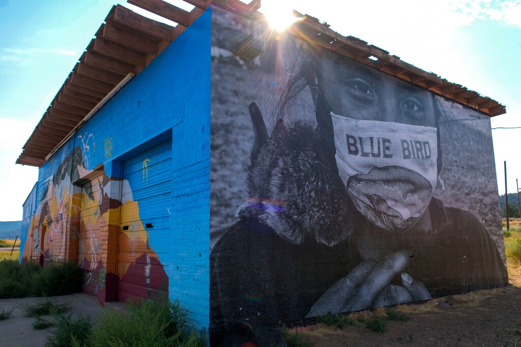 (Leah Hogsten  |  The Salt Lake Tribune) A mural by street artist jetsonorama, dated June 7, 2020 to Aug. 9, 2020, on the Navajo Nation west of Kayenta, Arizona, Aug., 25, 2020. 