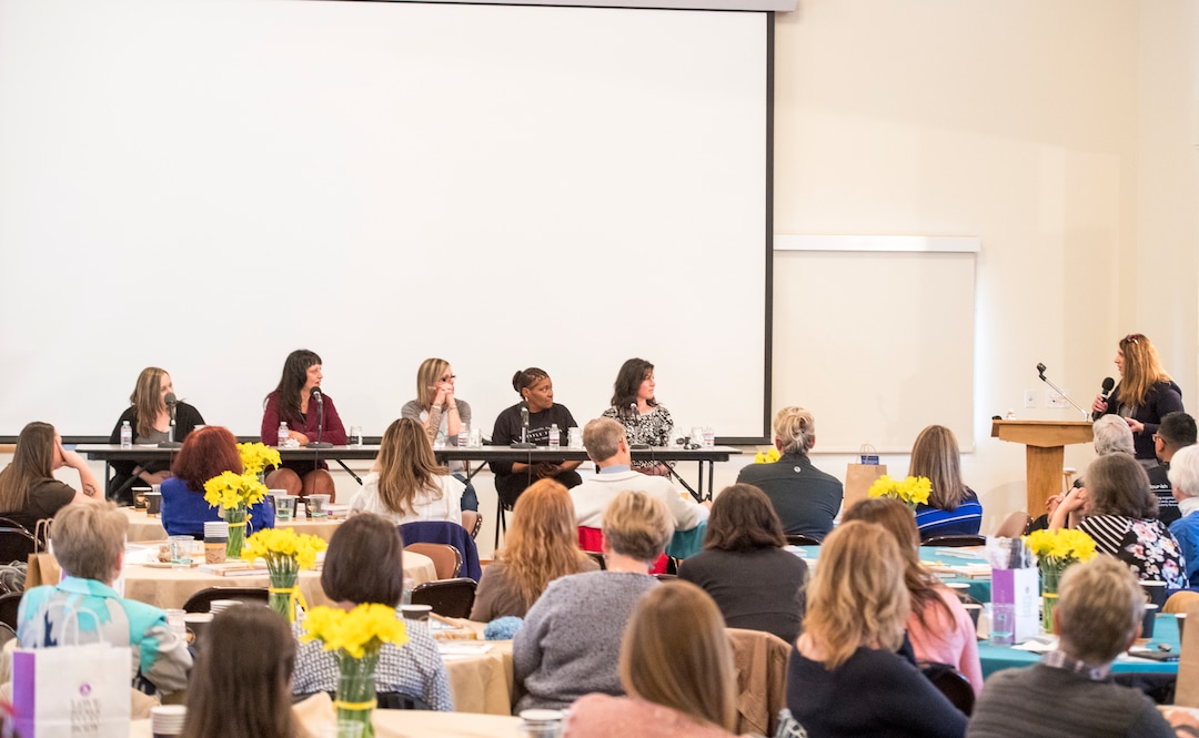 (Rick Egan  |  The Salt Lake Tribune)       Jennifer Napier Pierce leads a panel discussion featuring trafficking survivors during the "Love Heals" forum on sex trafficking at St. Mark's Cathedral, Friday, March 23, 2018.