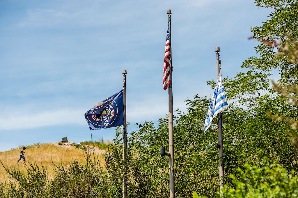 Chris Detrick  |  The Salt Lake TribuneThe Flag of Utah, American Flag and Deseret Flag at Ensign Peak Nature Park Wednesday July 1, 2015.  