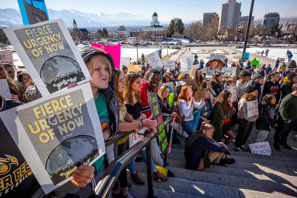 (Trent Nelson | Tribune file photo) Students gather to call for action on climate change at the Utah Capitol in Salt Lake City on March 15, 2019.