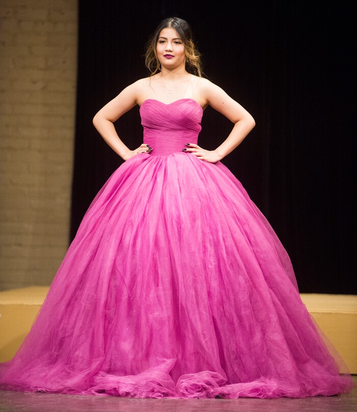 (Rick Egan  |  The Salt Lake Tribune)  Arbiya, models a dress from Pakistanat the 8th Annual Women of the World Fashion Show. The fashion show fund is raiser for the non-profit that seeks to help refugees settle in a new culture. Wednesday, March 7, 2018.