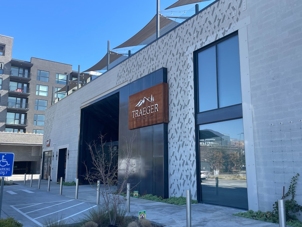 (Samantha Moilanen|The Salt Lake Tribune) The entrance to the Traeger Grills headquarters at 533 S. 400 West in Salt Lake City on Oct. 8, 2025.