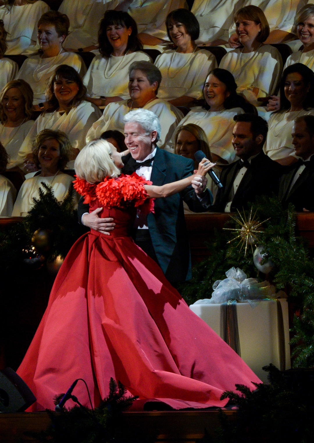 Leah Hogsten  |  The Salt Lake Tribune  Kristin Chenoweth performs with The Tabernacle Choir during the first of three sold-out Christmas concert performances Thursday, December 13, 2018 at the The Church of Jesus Christ of Latter-day Saints Conference Center in Salt Lake City.