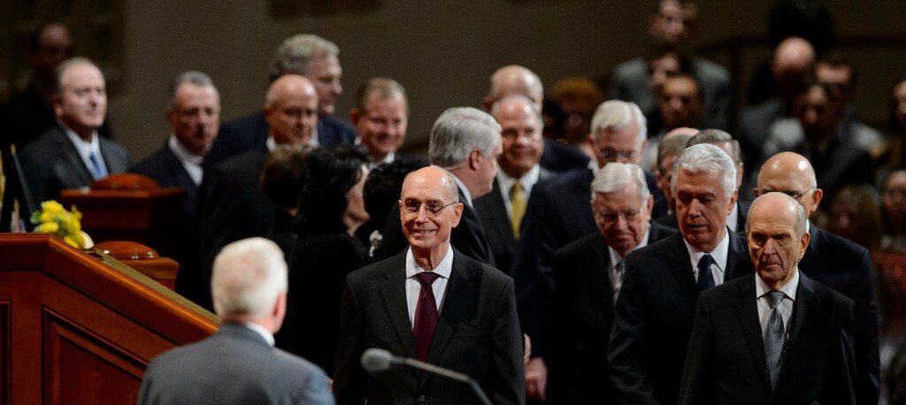 (Steve Griffin  |  The Salt Lake Tribune) President Henry B. Eyring smiles as he enters the Conference Center with the leadership of the LDS Church during funeral services for LDS Church President Thomas S. Monson at the Conference Center in Salt Lake City on Friday, Jan. 12, 2018.