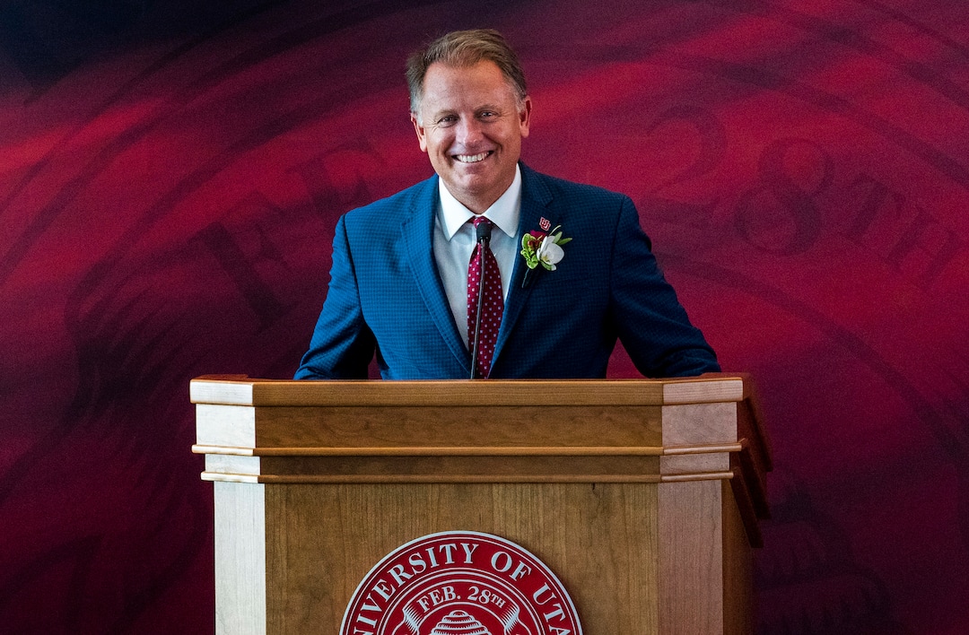 (Rick Egan | The Salt Lake Tribune) Taylor R. Randall says a few words after the University of Utah announced that he was the new president of the University of Utah, during a news conference, on Thursday, Aug. 5, 2021.