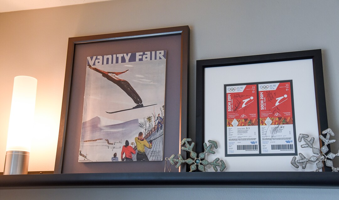 (Francisco Kjolseth  |  The Salt Lake Tribune)  Blair Tomten, who has been using the Kondo method to tidy up her home in Millcreek, started implementing the process four years ago after being inspired by the minimalism approach to tackling your stuff category by category as opposed to room by room. Raised as a ski jumper since the age of 2, Tomten took the time to professionally frame some of the things that are important to her including a 1936 Vanity Fair cover and Sochi Olympics ski jumping tickets with the signatures of the three U.S. women to compete and the medal winners. 