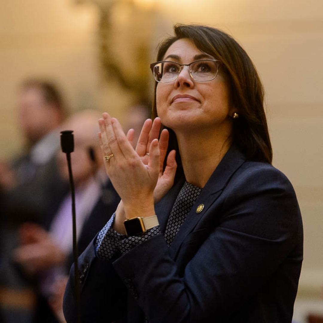 (Trent Nelson | The Salt Lake Tribune)  Sen. Deidre Henderson, R-Spanish Fork, applauds educators in the Senate Chamber in Salt Lake City, Thursday March 8, 2018.