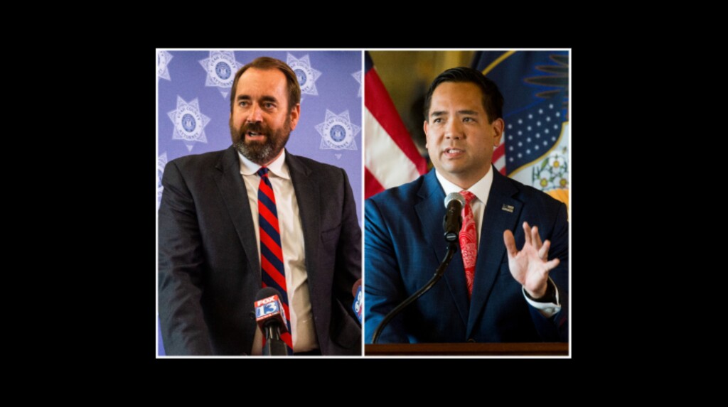 (Tribune file photos) Republican candidates for Utah attorney general David Leavitt, left, and Sean Reyes.