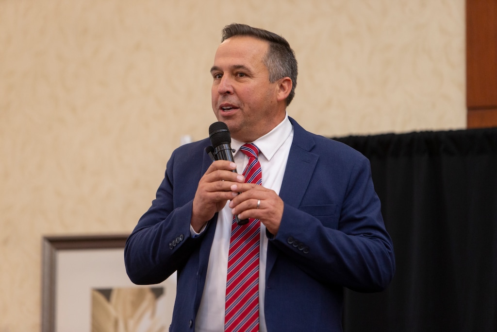 (Chris Caldwell | Special to The Tribune) Washington County Commissioner Victor Iverson speaks during a Washington County Commission Seat B GOP primary debate on Thursday, June 4, 2026, in St. George.