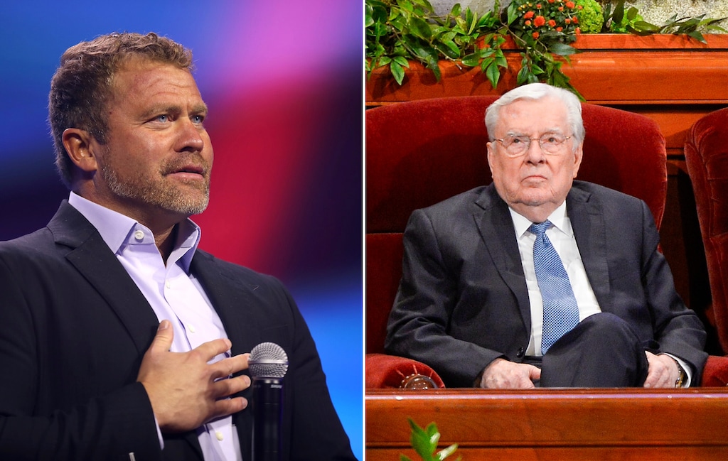 (The New York Times, left; The Salt Lake Tribune, right) Operation Underground Railroad founder Tim Ballard, left, and senior Latter-day Saint apostle M. Russell Ballard, who are not related. An OUR spokesperson says the group "did not have access to [Latter-day Saint] tithing records."