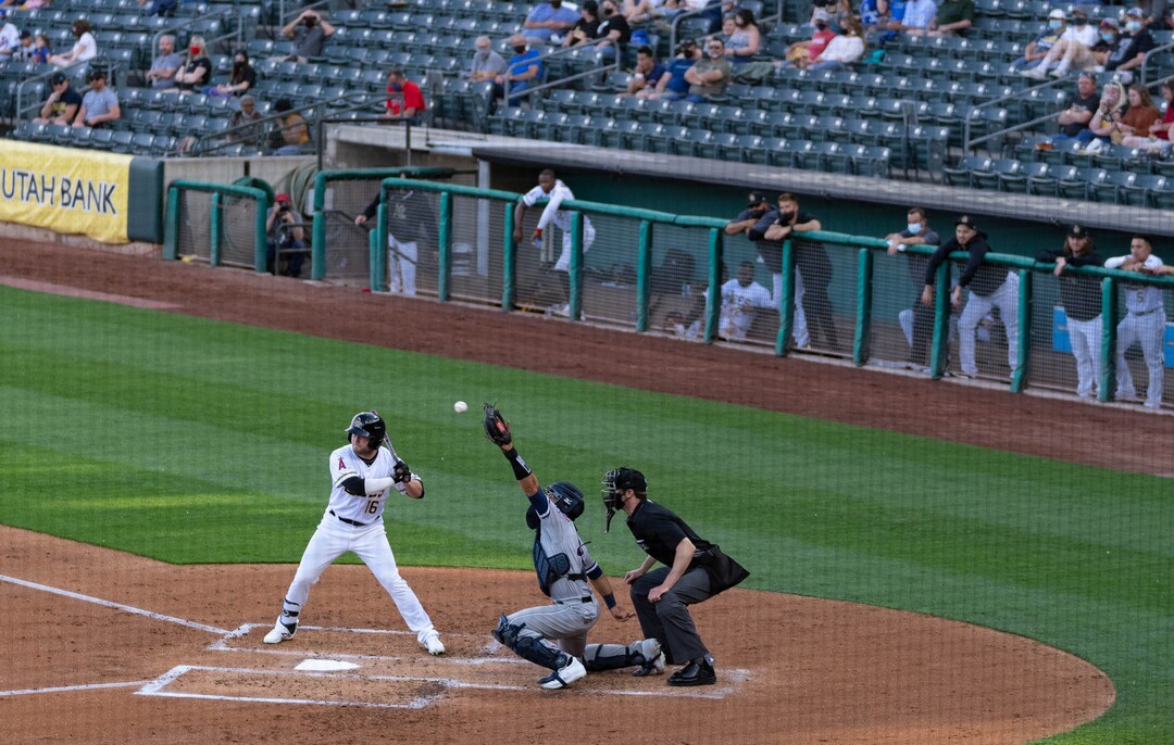 (Francisco Kjolseth | The Salt Lake Tribune) The Salt Lake Bees open their season at Smith’s Ballpark Thursday night, May 6, 2021, after shutting down last season due to the pandemic.