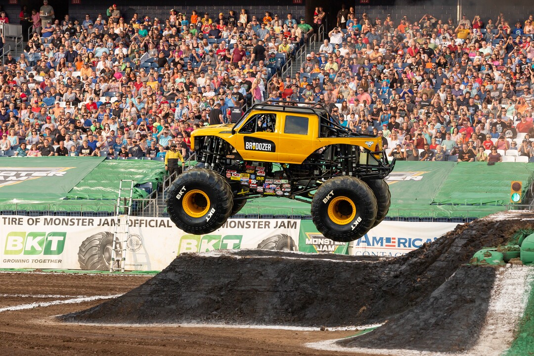 (Photo courtesy Discovery Channel) Heavy D (aka David Sparks) will be behind the wheel of Brodozer on Monday, attempting to jump the monster truck over a small plane while it's in flight in the season finaleof “Diesel Brothers.”