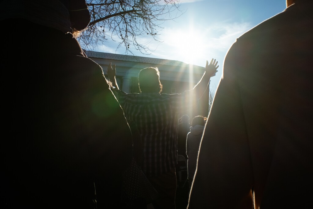 (Jesse Barber |The New York Times) 

A worshipper outside the chapel that became the center of a multi-week religious revival, on the campus of Asbury University in Wilmore, Ky. on Feb. 18, 2023.