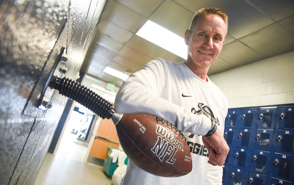 (Francisco Kjolseth  |  The Salt Lake Tribune)  USU coach Gary Andersen goes in-depth on life back in Logan inside the Jim & Carol Laub Athletics-Academic Complex.