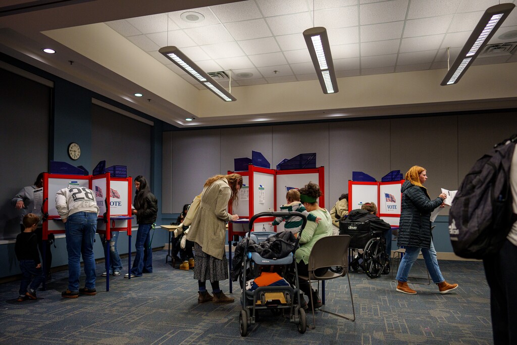 (Trent Nelson  |  The Salt Lake Tribune) Voters at the Utah County polling station in Provo on Tuesday, Nov. 5, 2024.