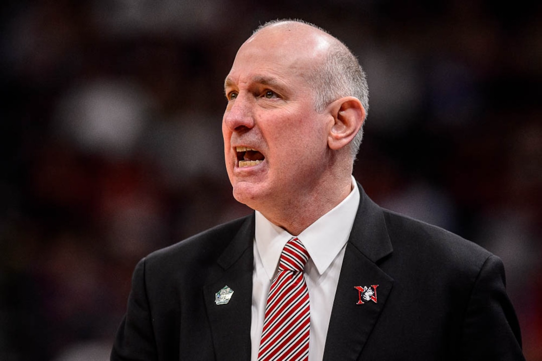 (Trent Nelson | The Salt Lake Tribune)  Northeastern head coach Bill Coen as Kansas faces Northeastern in the 2019 NCAA Tournament in Salt Lake City on Thursday March 21, 2019.