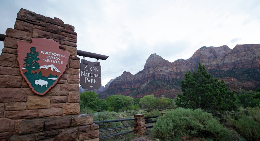 (Rick Bowmer | AP file photo) This Sept. 15, 2015, file photo, shows Zion National Park near Springdale, Utah. A proposal to build an RV park, hotel and gas station near the northwest entrance to Zion National Park has been rejected.