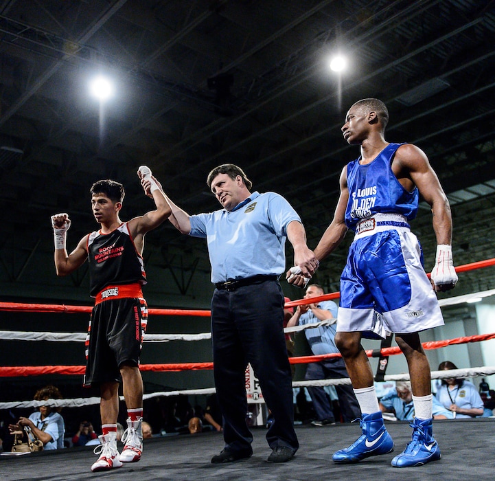 Trent Nelson | The Salt Lake Tribune
Diego Alvarez, Rocky Mountain (red), defeats Timothy Jarman, St. Louis, in boxing action at the Golden Gloves of America's 2016 National Tournament of Champions in Salt Lake City, Thursday May 19, 2016.