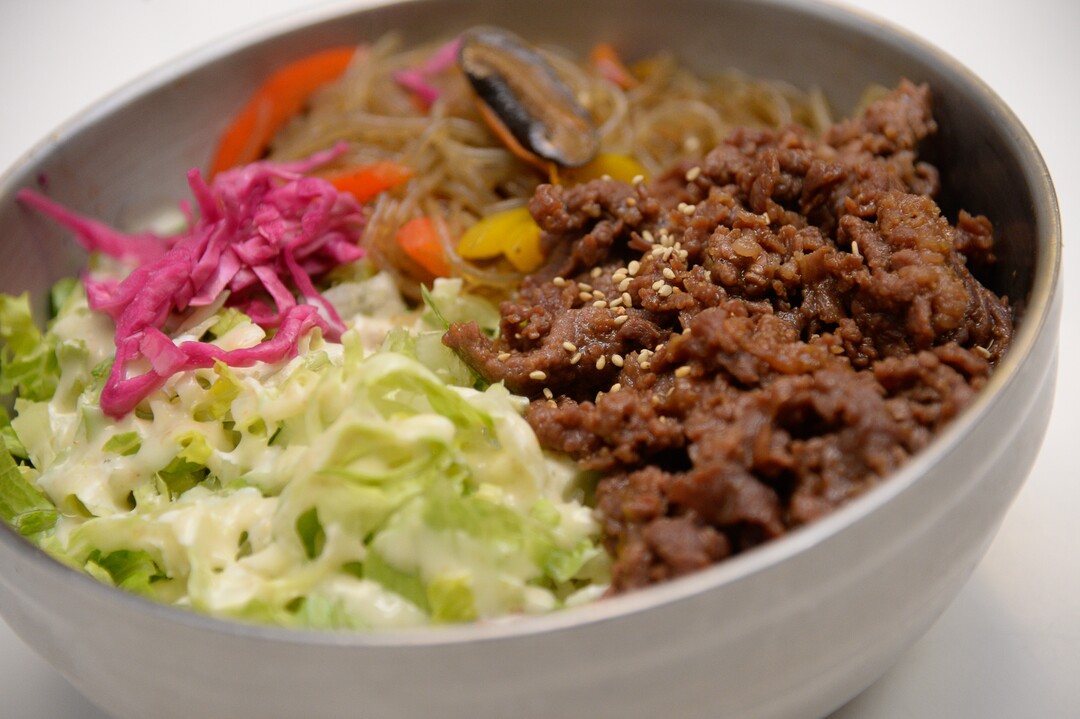 (Francisco Kjolseth  |  The Salt Lake Tribune)  The beef bulgogi rice bowl at the Angry Korean fusion restaurant during the lunch hour on Wed. Sept. 4, 2019. Originally started with a food truck, they now have a sit-down restaurant in South Jordan.