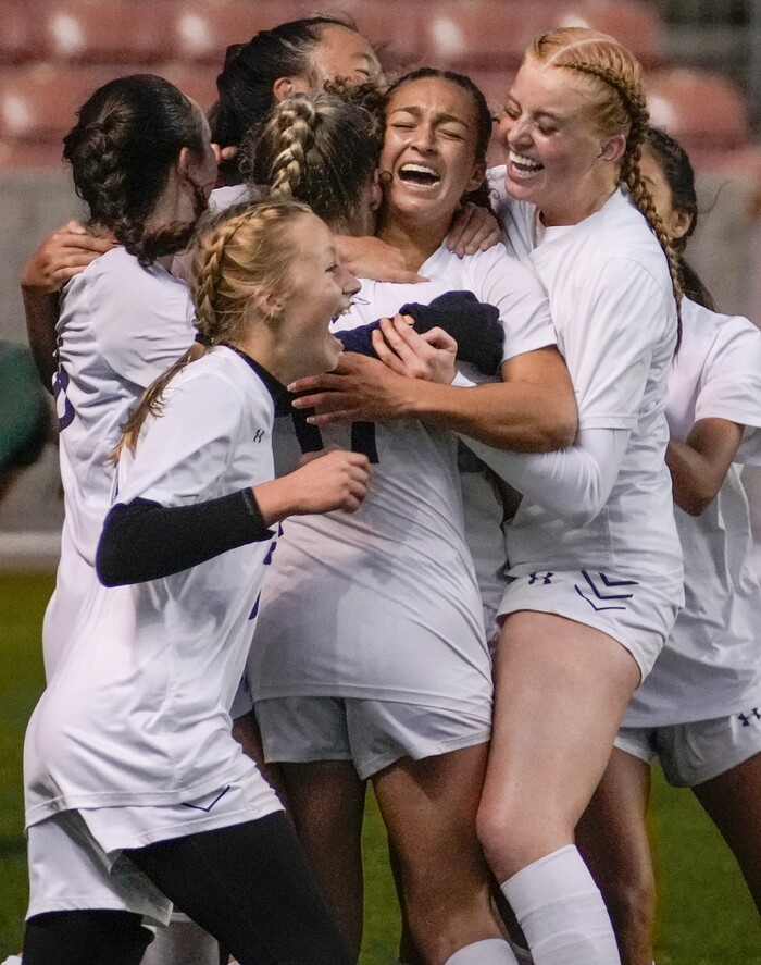 (Leah Hogsten | The Salt Lake Tribune)  Waterford School defeated Rowland Hall-St. Marks High School, 4-3 to win the 2A State Soccer Championship game Oct. 23, 2021 at Rio Tinto Stadium.