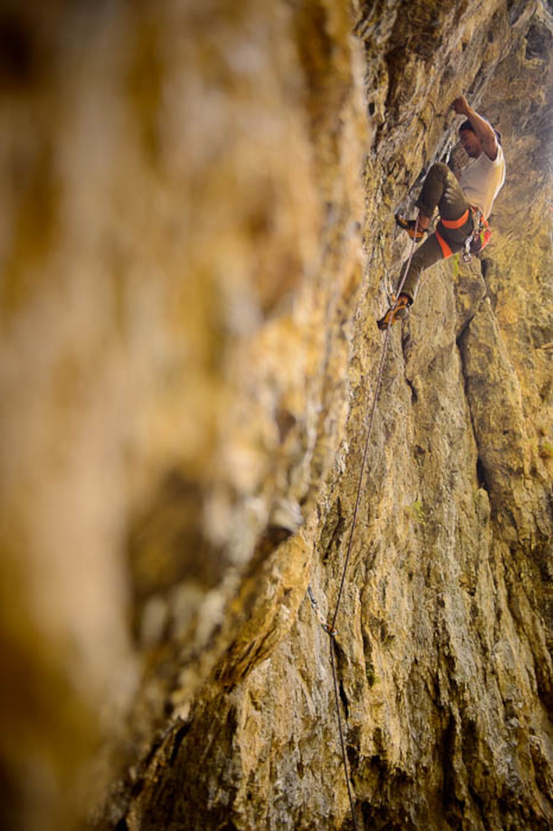 (Trent Nelson | The Salt Lake Tribune)  
Seve Sayama rock climbing in American Fork Canyon, Tuesday July 17, 2018.