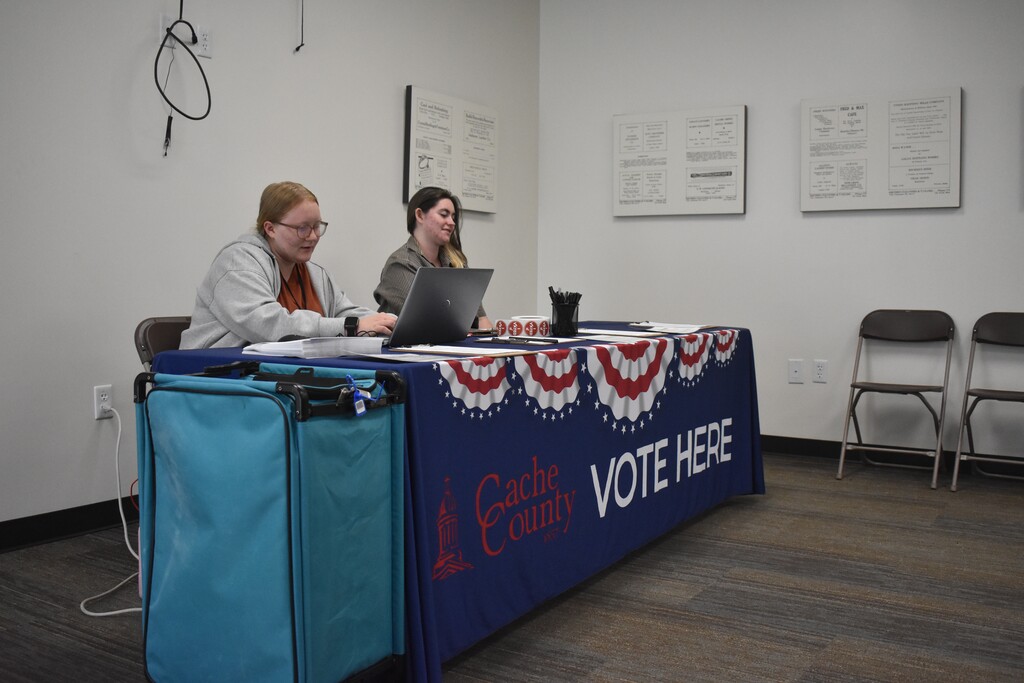 (Clarissa Casper | The Salt Lake Tribune) Election staff at the Cache County Fairgrounds during the Aug. 12, 2025, primary election.