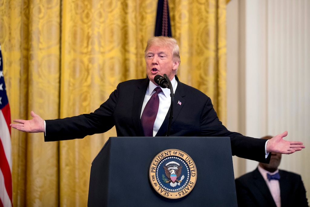 President Donald Trump speaks during a Medal of Freedom ceremony in the East Room of the White House in Washington, Friday, Nov. 16, 2018. (AP Photo/Andrew Harnik)