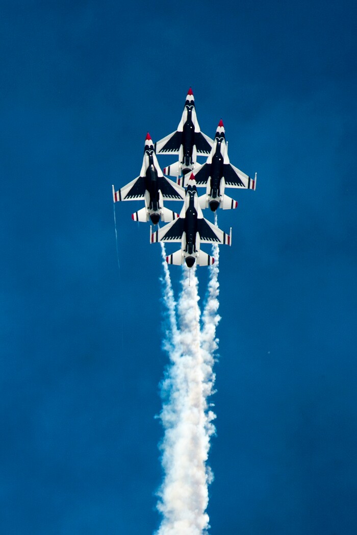 (Rick Egan  |  The Salt Lake Tribune)    The U.S.A.F. Thunderbirds perform at the Warriors Over the Wasatch airshow at Hill Airforce Base, Sunday, June 24, 2018.